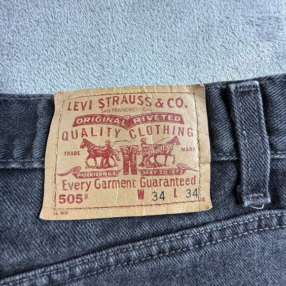 Vintage Levis 505 Jeans Mens 32x34 Black Denim Faded Skater Goth Grunge Y2K Pant - Picture 3 of 16